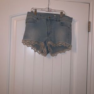 Blue shorts with white lace